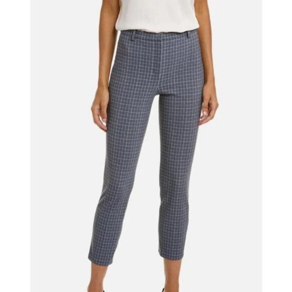 THEORY Classic Slim Cropped Trousers Women's Size 8 Grey Multi Precision Grid